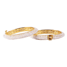 Adjustable White Pearl Bangle in Gold Tone- CherishBox