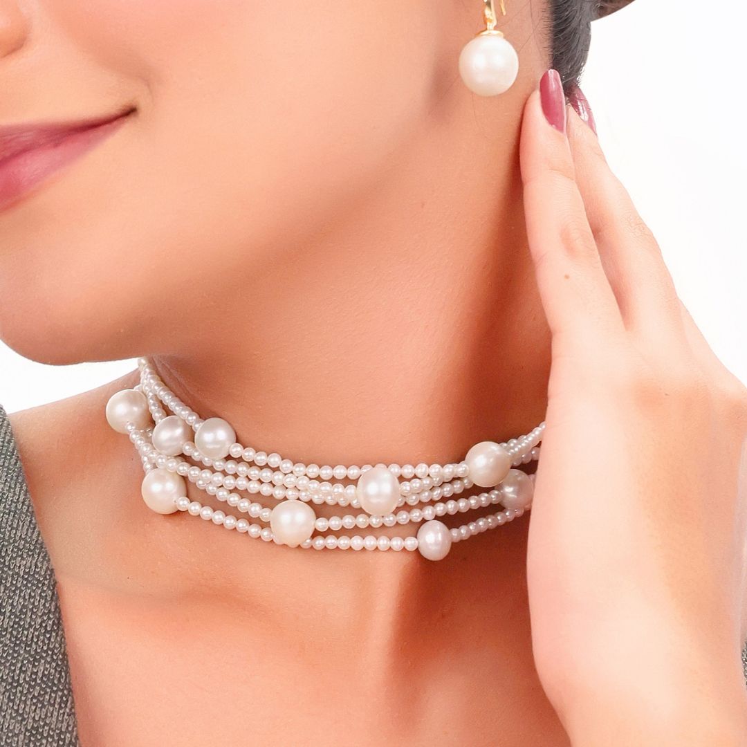 Élan White Freshwater Pearl Convertible Choker & Bracelet