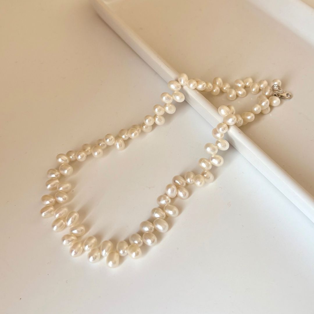 Zig-Zag White Pearl Choker Necklace | – CherishBox Real Pearls 