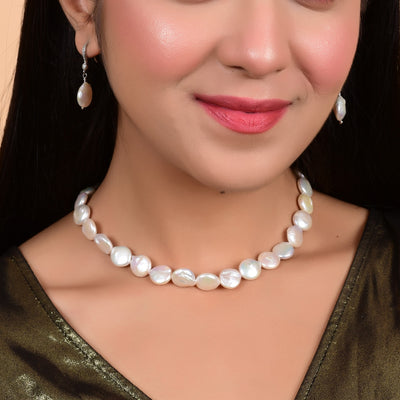 Milky White Coin Pearl Necklace - CherishBox Real Pearl Jewellery
