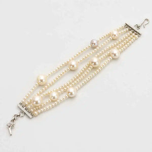 Élan white freshwater pearl convertible choker and bracelet with five strands and a 925 silver clasp - CherishBox