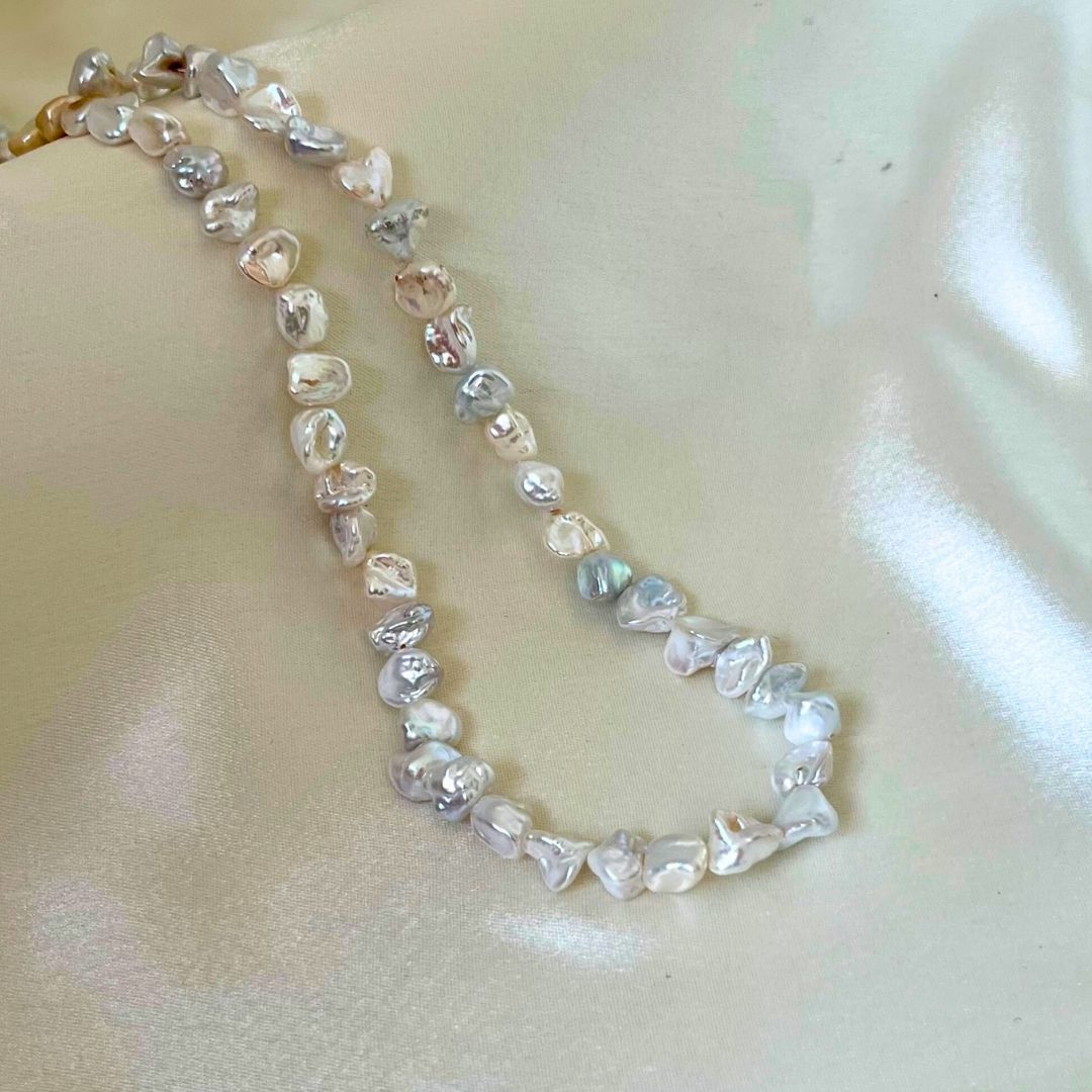 unshaped pearl necklace in shades of Silver White- CherishBox