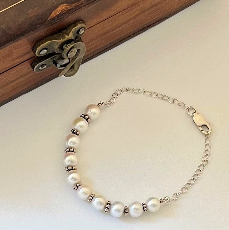 Silver Beaded Pearl Bracelet - CherishBox