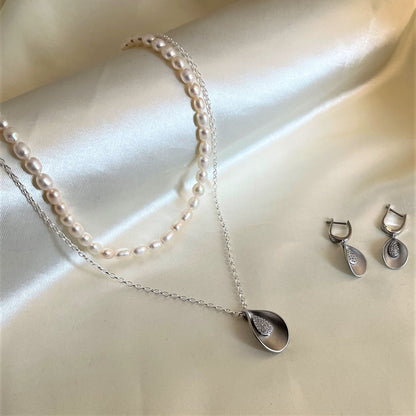 Minimalist Silver Pearl Necklace Set with Silver Chain - CherishBox