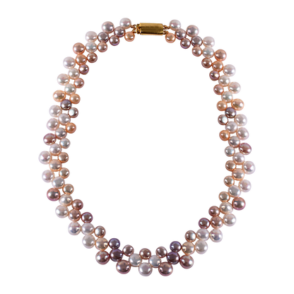 Natures Twist – Zig – Zag Multi-hued Natural Pink Pearl Necklace Set