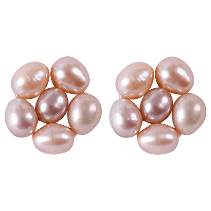 Pink Flower Pearl Stud Earrings