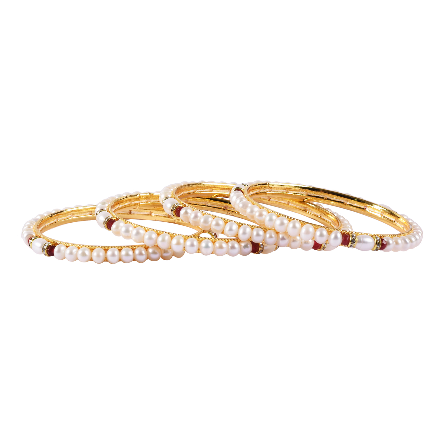 4 Pearl Bangles in Red Tone 