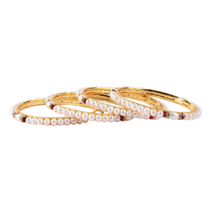 4 Pearl Bangles in Red Tone 