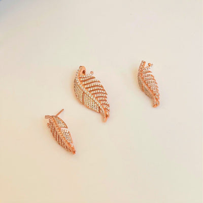 Rose Gold Sterling Silver Leaf Pendant Set- CherishBox