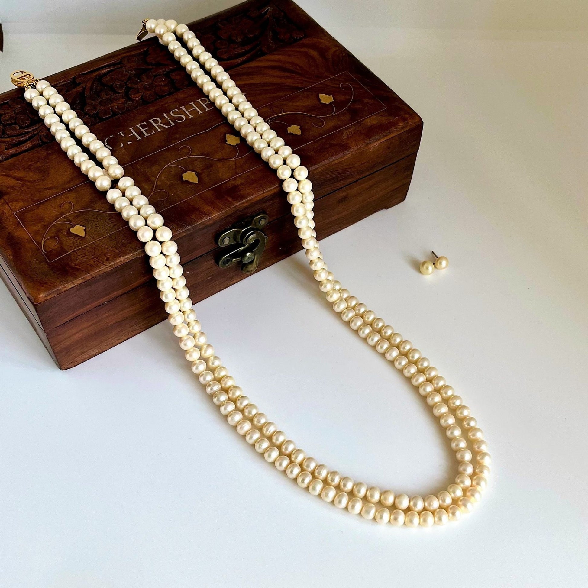 Two layer golden Pearl Necklace - CherishBox