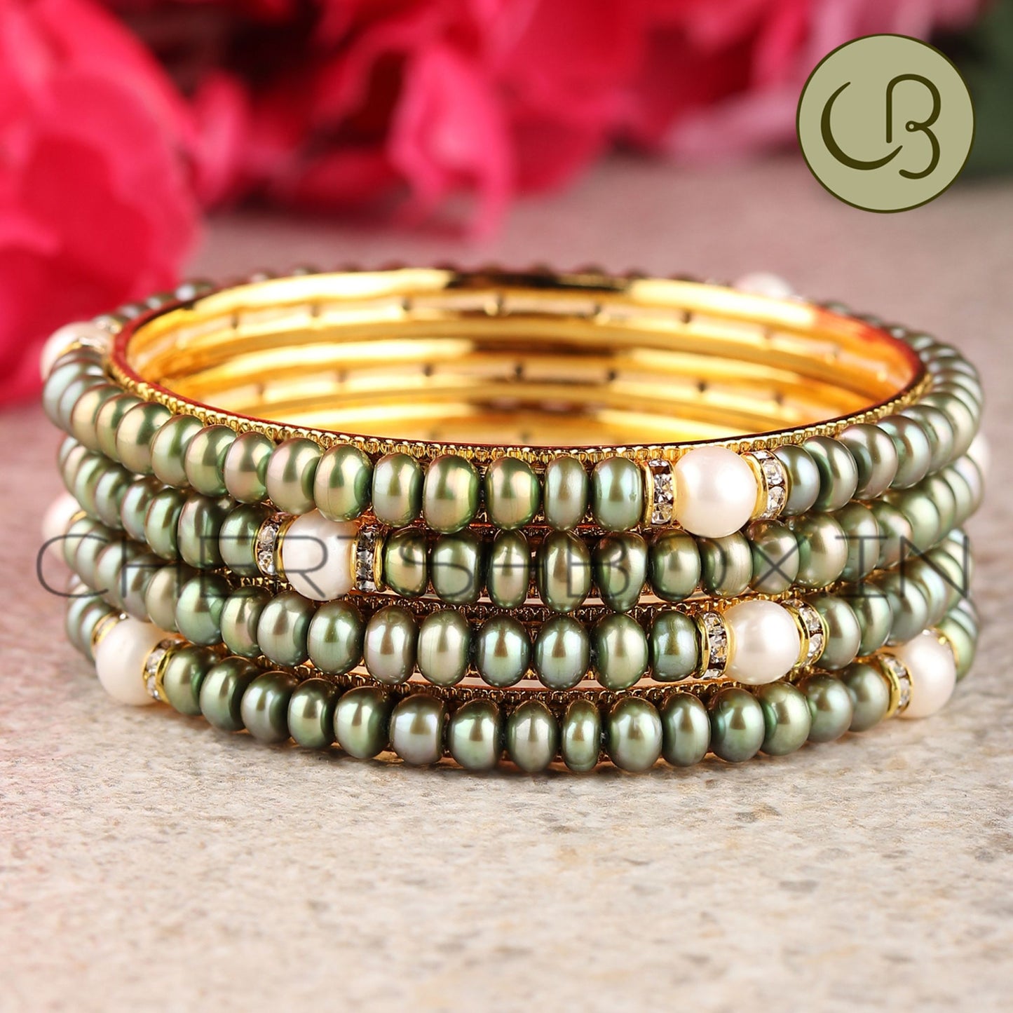 Green Freshwater  Pearl Bangle CherishBox
