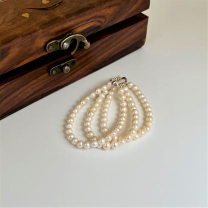 Contemporary Three Layered Pearl Bracelet