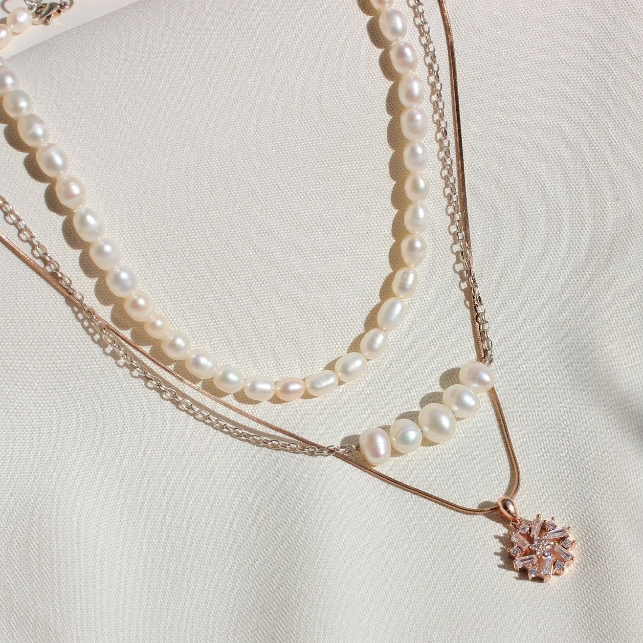 Rose gold Silver Pearl Necklace- CherishBox