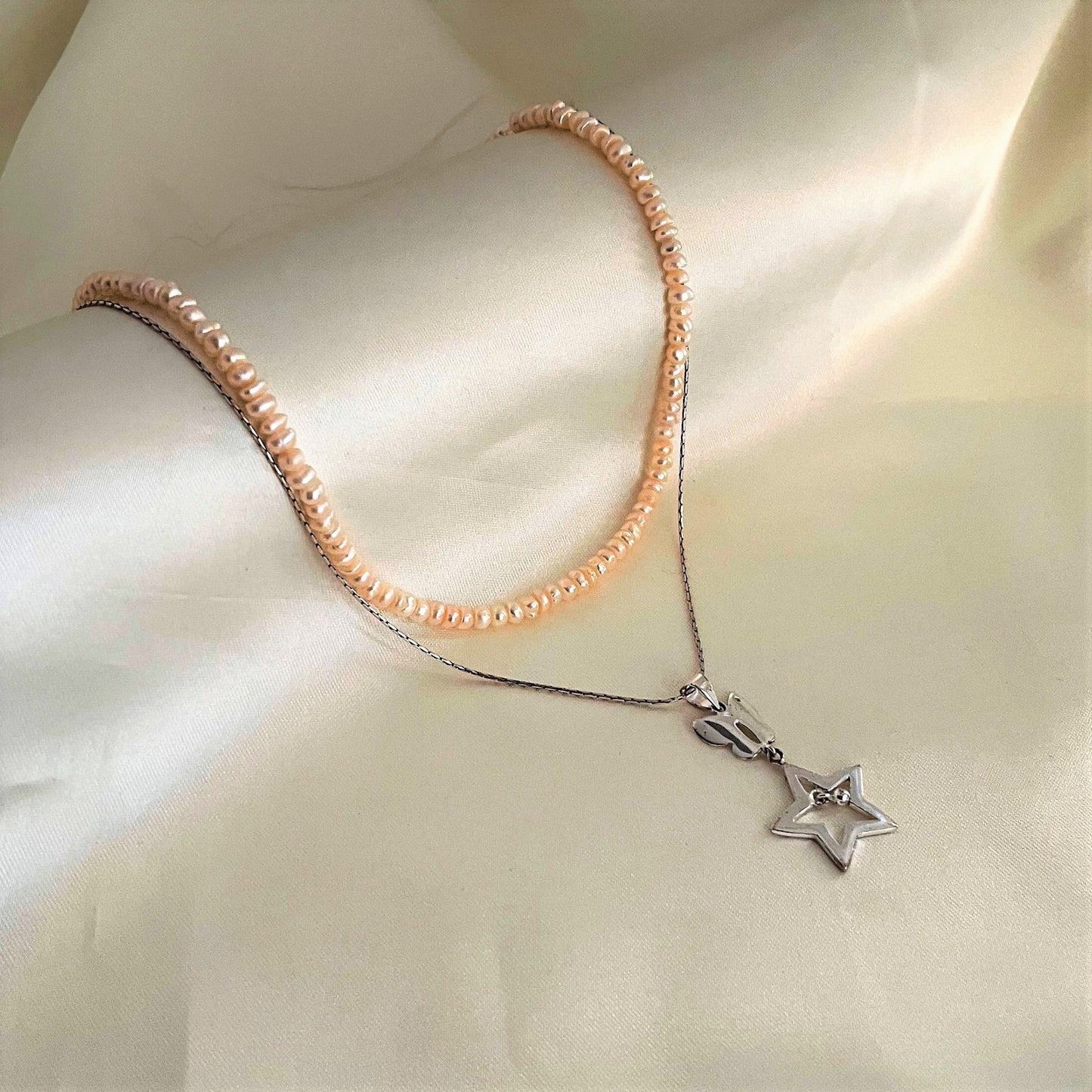 Pearl String and 92.5 Silver chain with pendant set - CherishBox