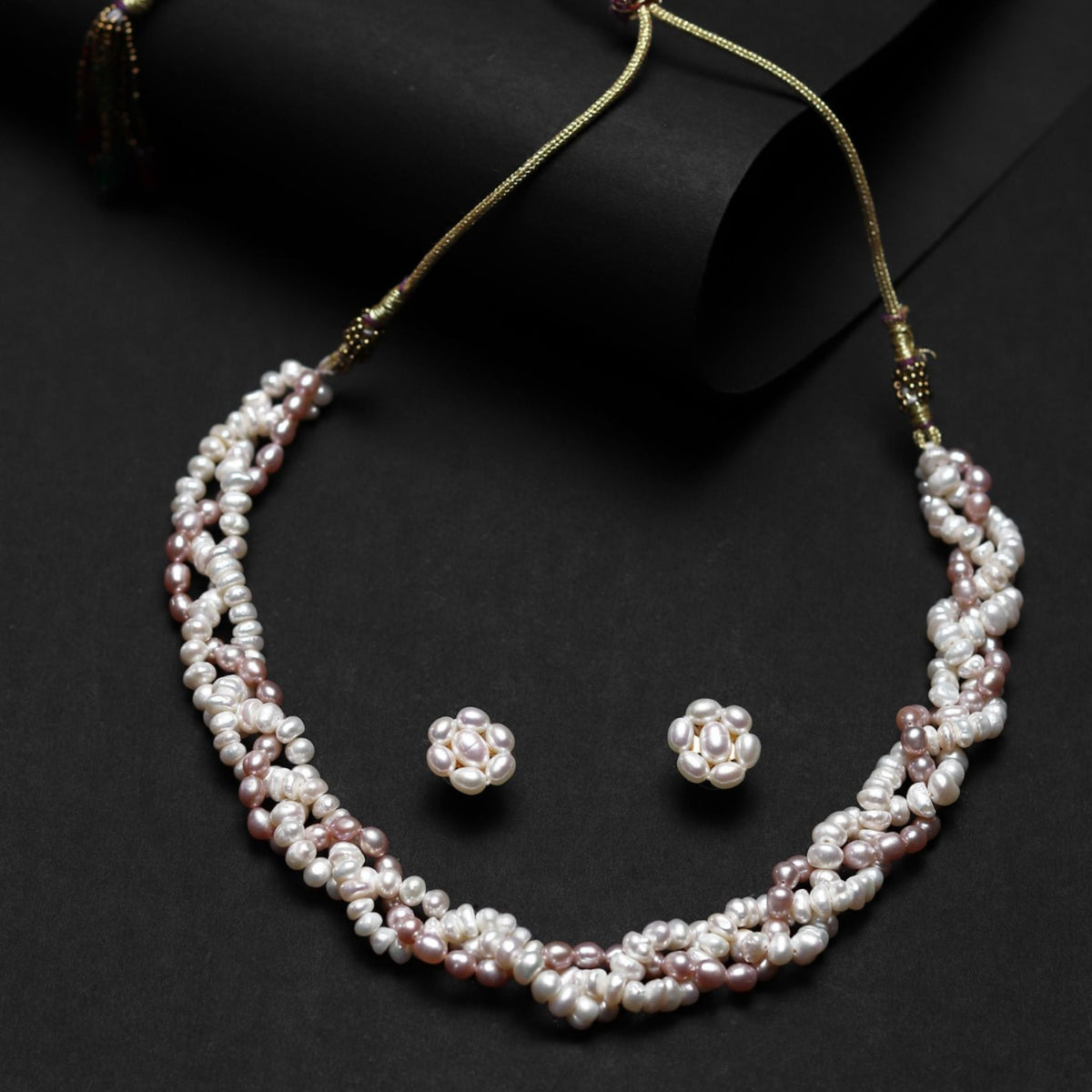 Twisted Swirl Pearl Choker Necklace Set