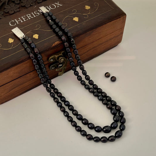 2 layer Black Pearl Necklace - CherishBox